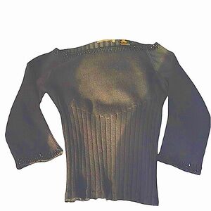 Mssioni knit top with bugle beads at neckline and wrists